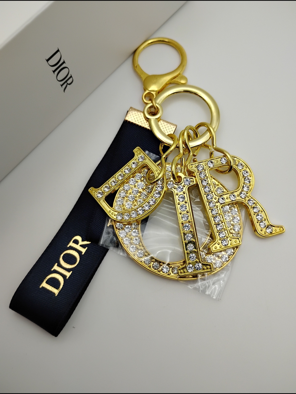 DIOR Gold Crystal 'D I O R' Keyring Charm - BRAND NEW IN THE BOX